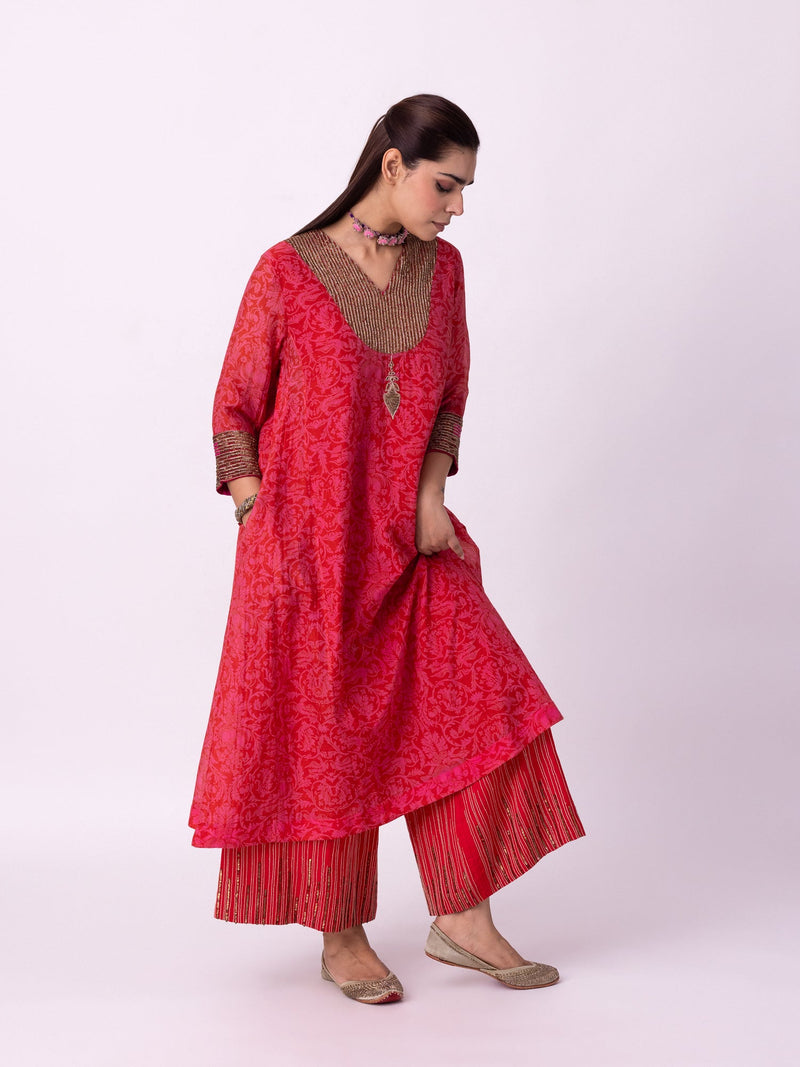 Anga Kurta chanderi kurta/kurta set by Shades of India in red/pink for women in Singapore