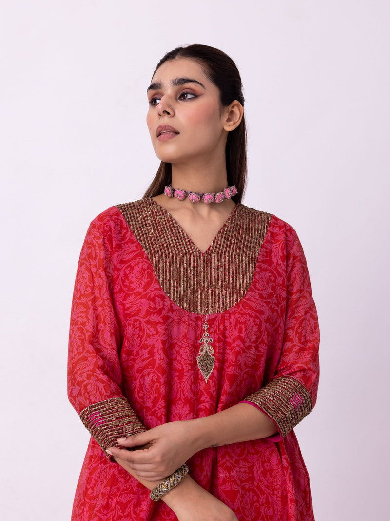 Anga Kurta chanderi kurta/kurta set by Shades of India in red/pink for women in Singapore