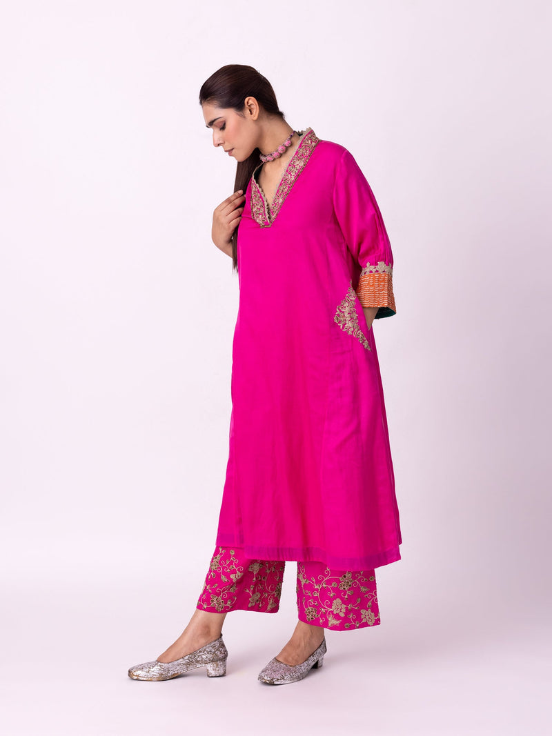 Dogri Kurta silk cotton satin kurta/kurta set by Shades of India in pink for women in Singapore