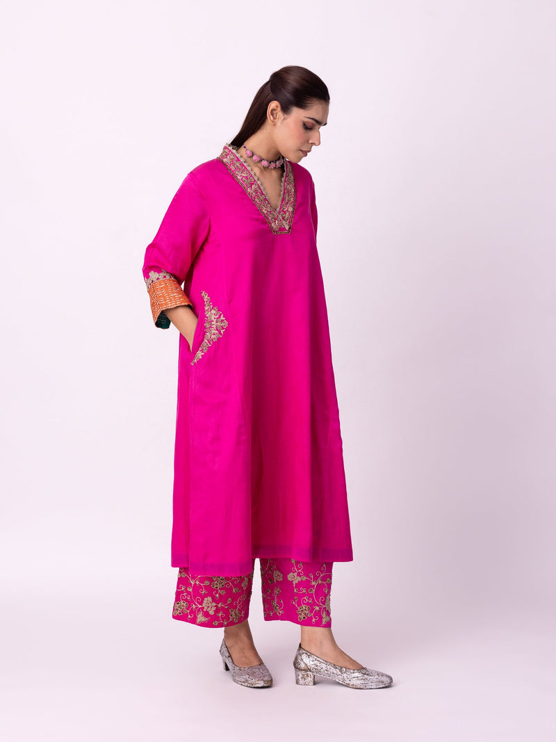 Dogri Kurta silk cotton satin kurta/kurta set by Shades of India in pink for women in Singapore