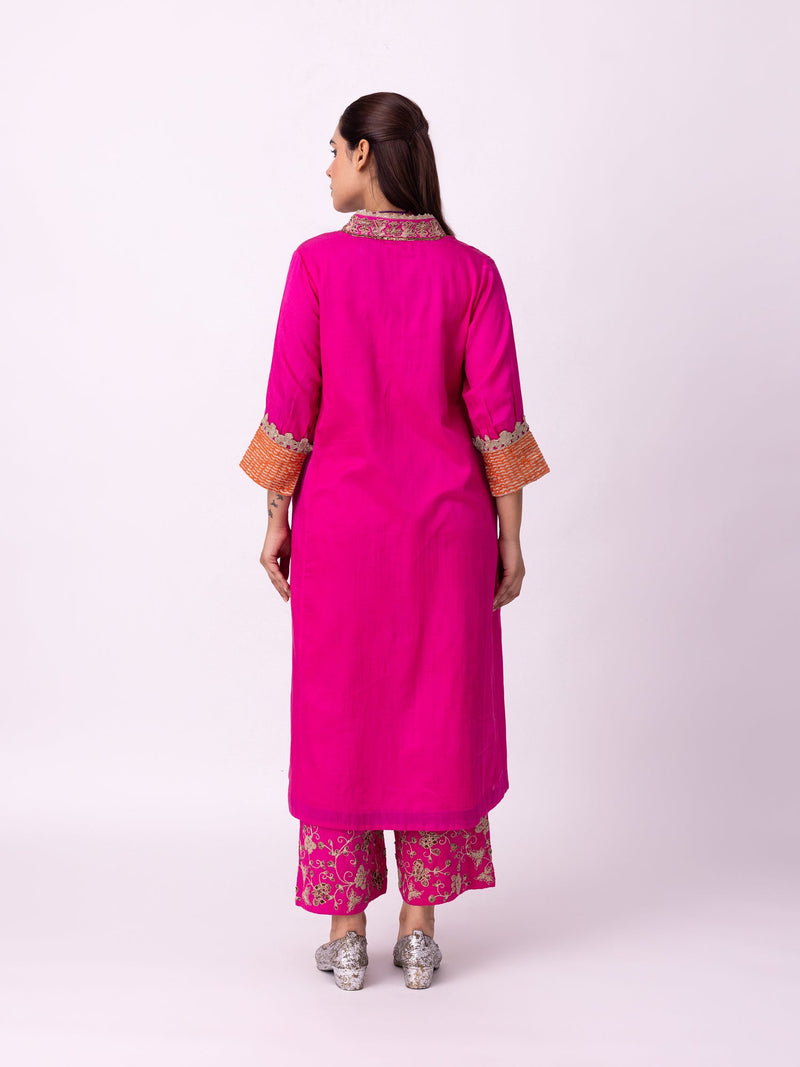 Dogri Kurta silk cotton satin kurta/kurta set by Shades of India in pink for women in Singapore