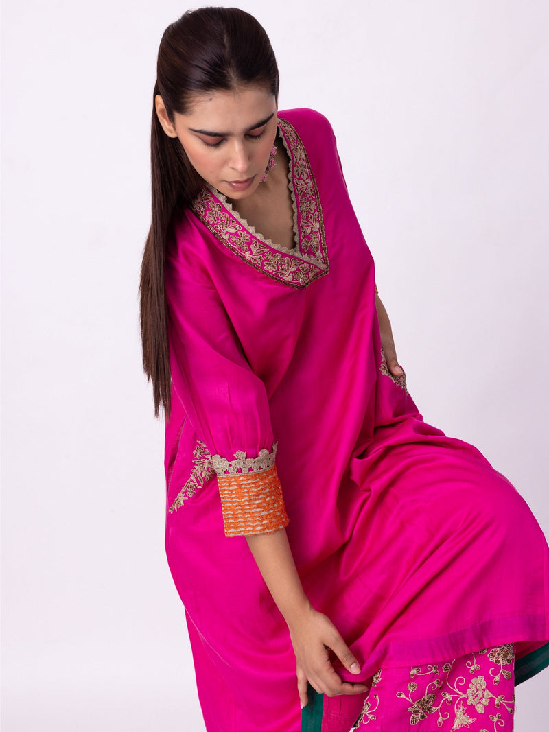 Dogri Kurta silk cotton satin kurta/kurta set by Shades of India in pink for women in Singapore