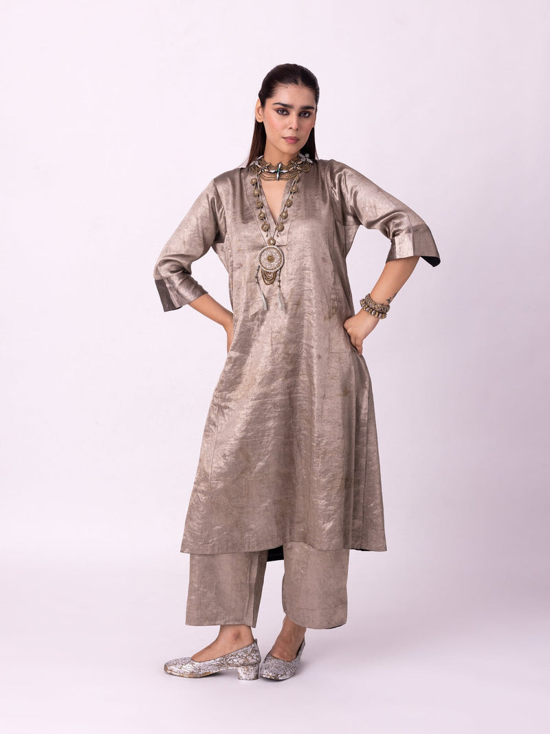 Dureena Kurta tissue kurta/kurta set by Shades of India in yellow for women in Singapore