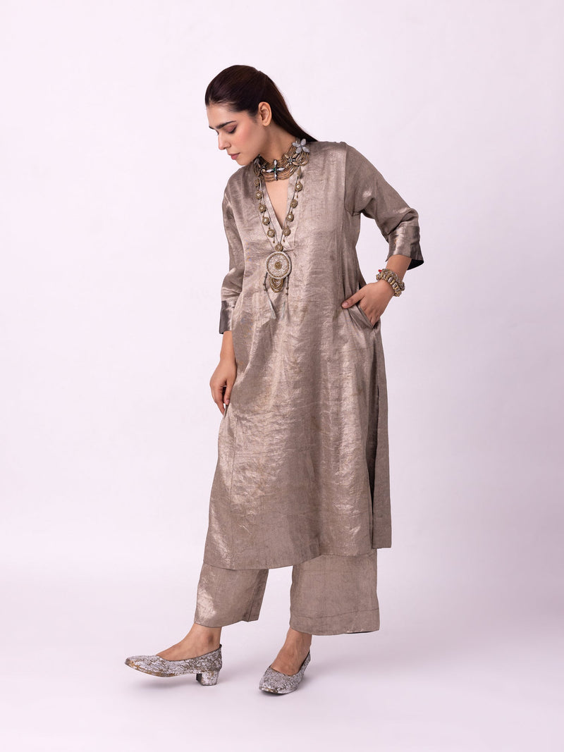 Dureena Kurta tissue kurta/kurta set by Shades of India in yellow for women in Singapore