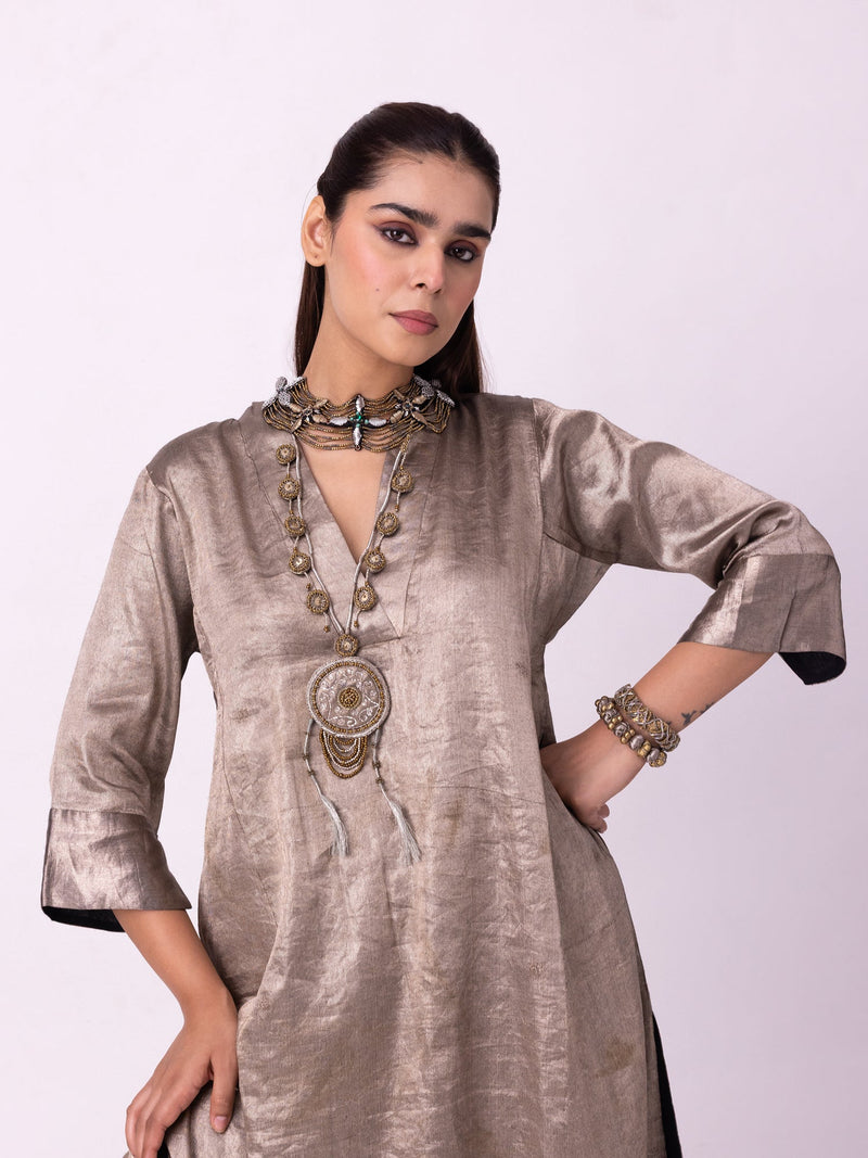 Dureena Kurta tissue kurta/kurta set by Shades of India in yellow for women in Singapore