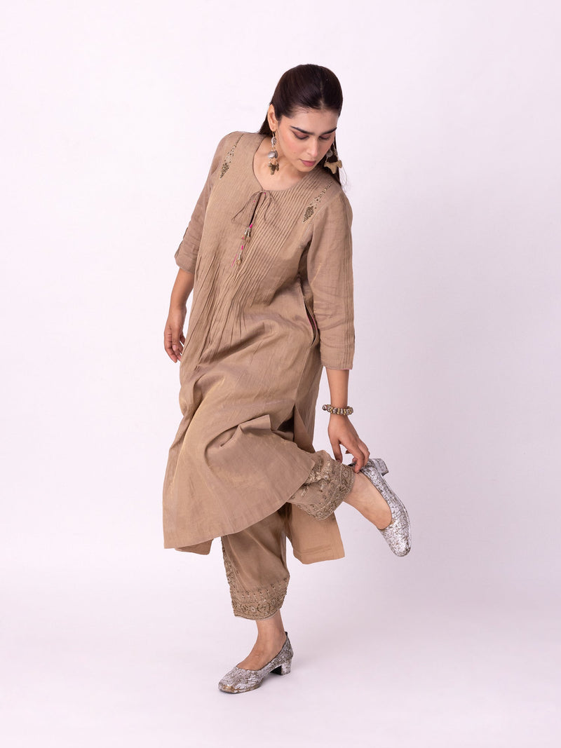 Imana Kurta tissue kurta/kurta set by Shades of India in stone for women in Singapore