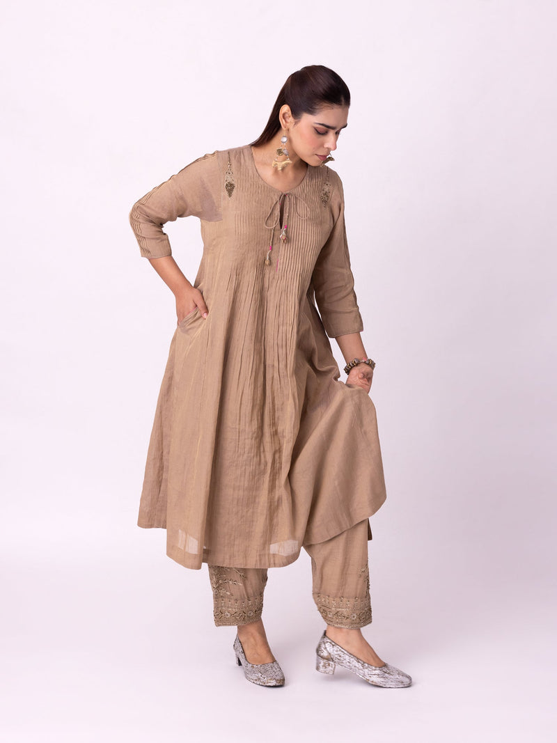 Imana Kurta tissue kurta/kurta set by Shades of India in stone for women in Singapore