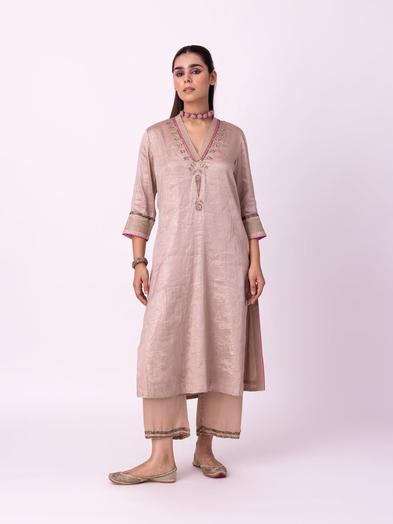Indela Kurta tissue kurta/kurta set by Shades of India in nude for women in Singapore