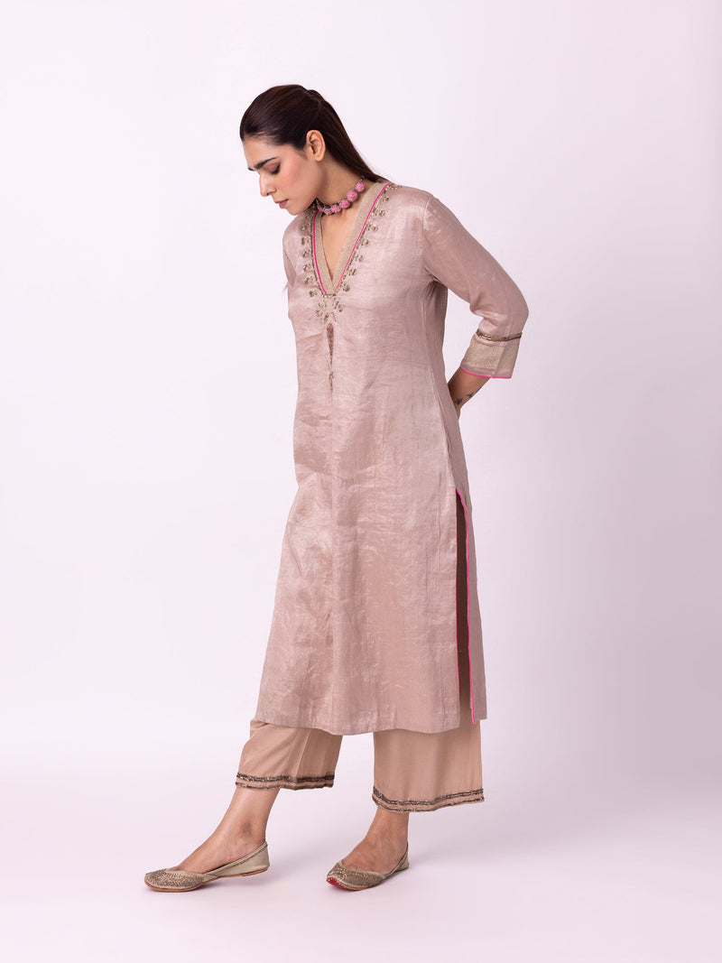 Indela Kurta tissue kurta/kurta set by Shades of India in nude for women in Singapore