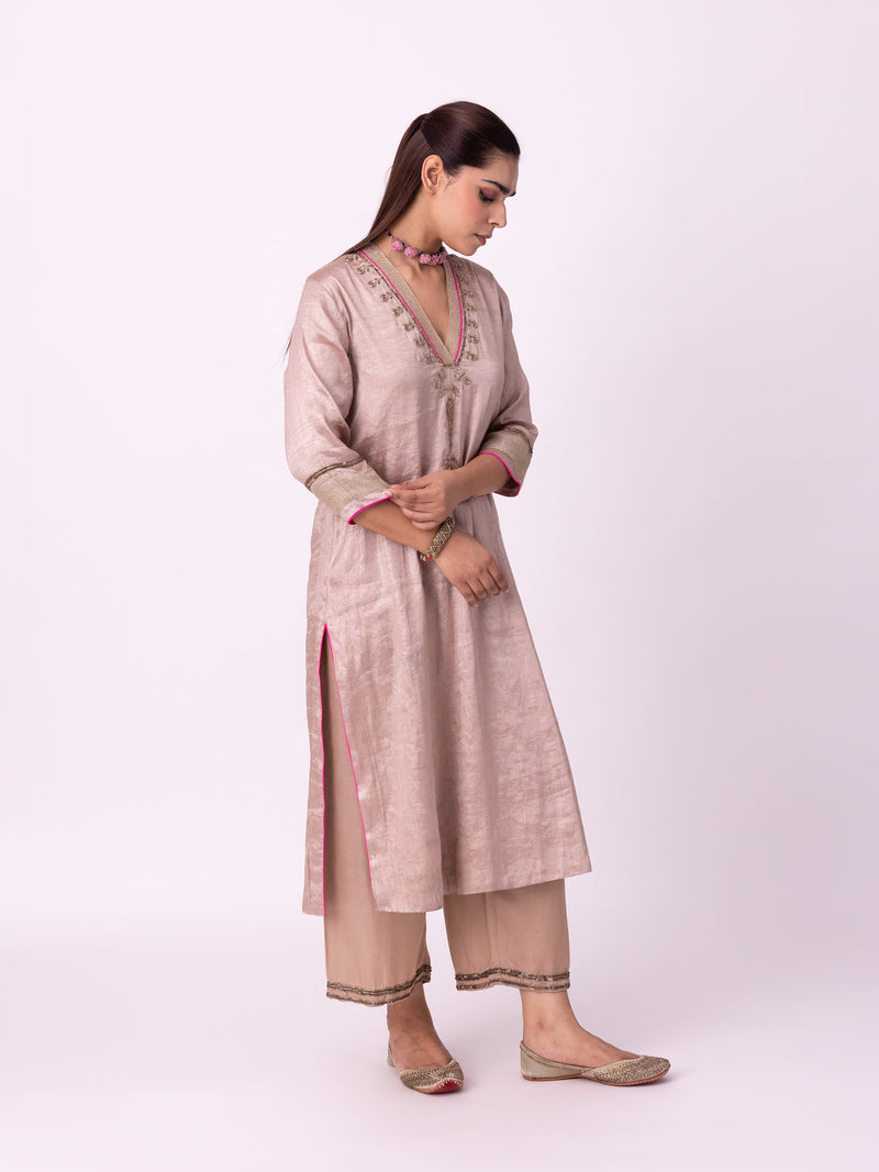 Indela Kurta tissue kurta/kurta set by Shades of India in nude for women in Singapore