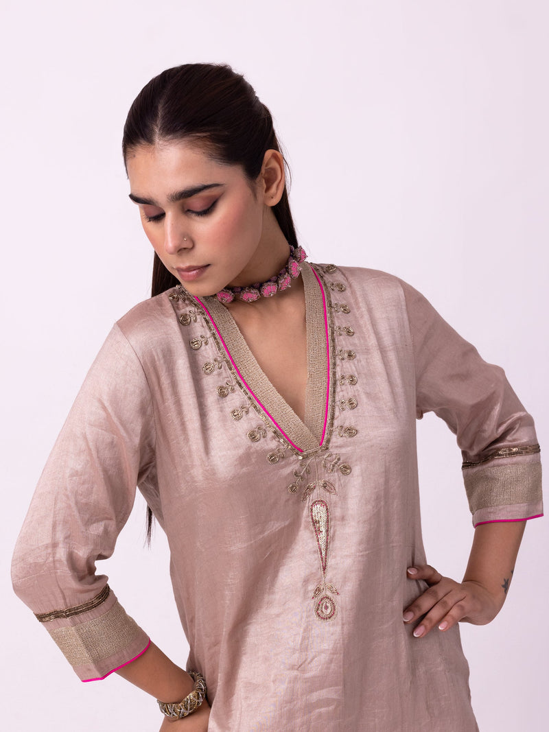 Indela Kurta tissue kurta/kurta set by Shades of India in nude for women in Singapore