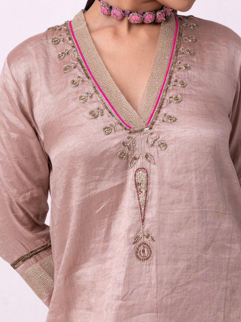 Indela Kurta tissue kurta/kurta set by Shades of India in nude for women in Singapore