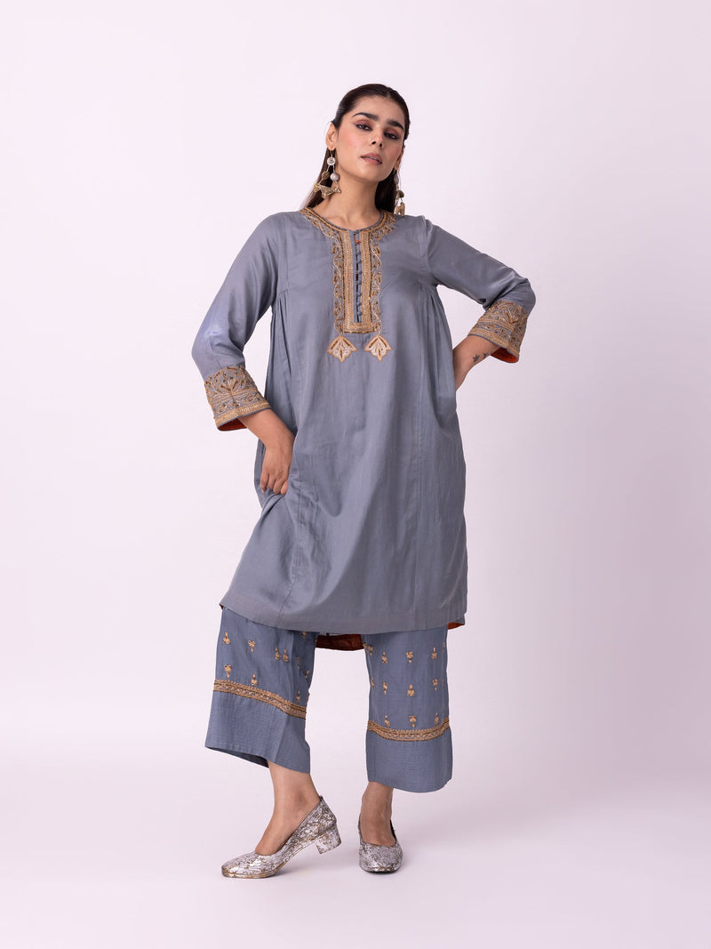Jhaga Kurta silk cotton satin kurta/kurta set by Shades of India in blue for women in Singapore