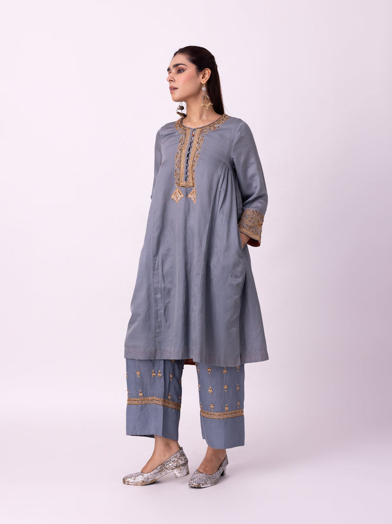 Jhaga Kurta silk cotton satin kurta/kurta set by Shades of India in blue for women in Singapore