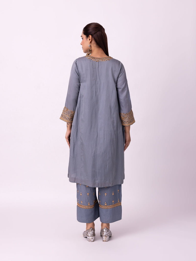 Jhaga Kurta silk cotton satin kurta/kurta set by Shades of India in blue for women in Singapore