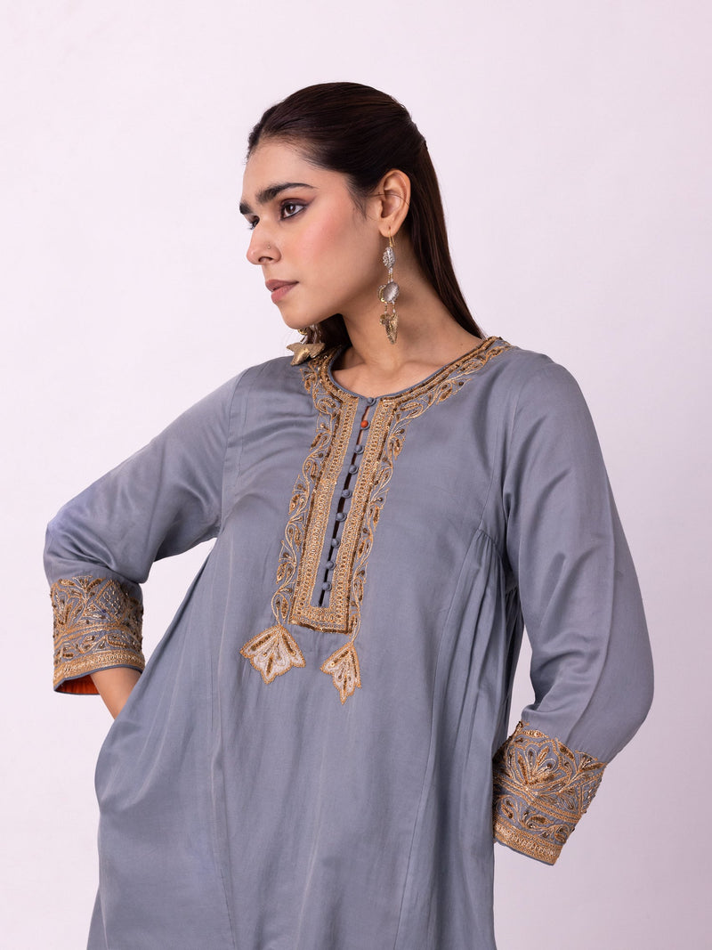 Jhaga Kurta silk cotton satin kurta/kurta set by Shades of India in blue for women in Singapore