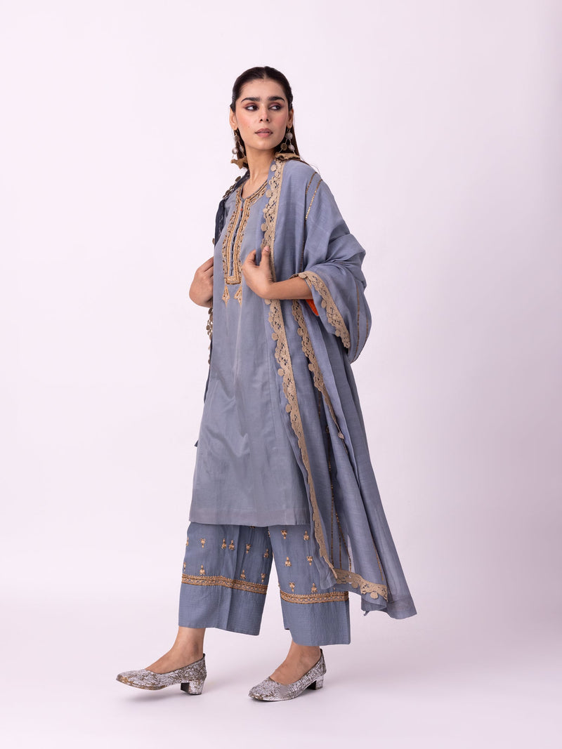 Jhaga Kurta silk cotton satin kurta/kurta set by Shades of India in blue for women in Singapore