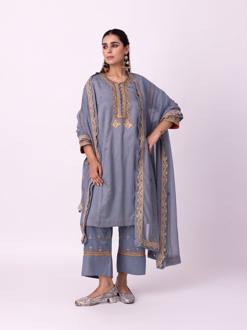 Jhaga Kurta silk cotton satin kurta/kurta set by Shades of India in blue for women in Singapore