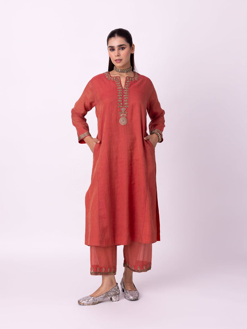 Kaasni Kurta tissue kurta/kurta set by Shades of India in red for women in Singapore