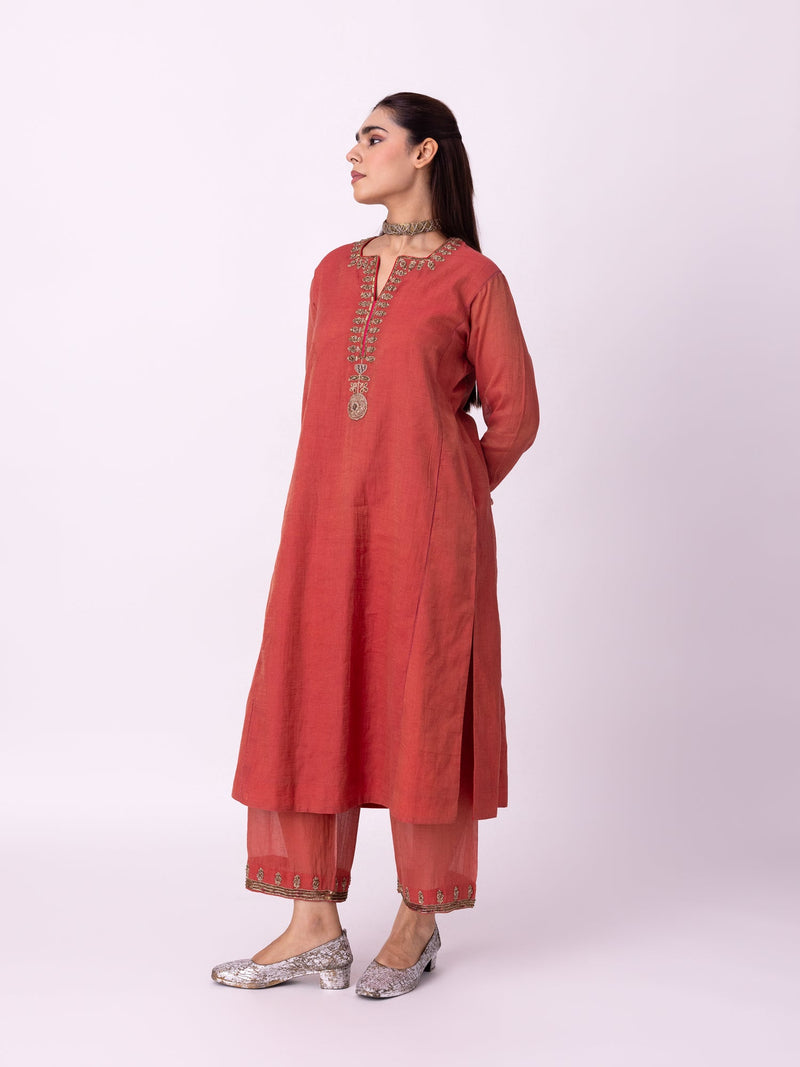 Kaasni Kurta tissue kurta/kurta set by Shades of India in red for women in Singapore