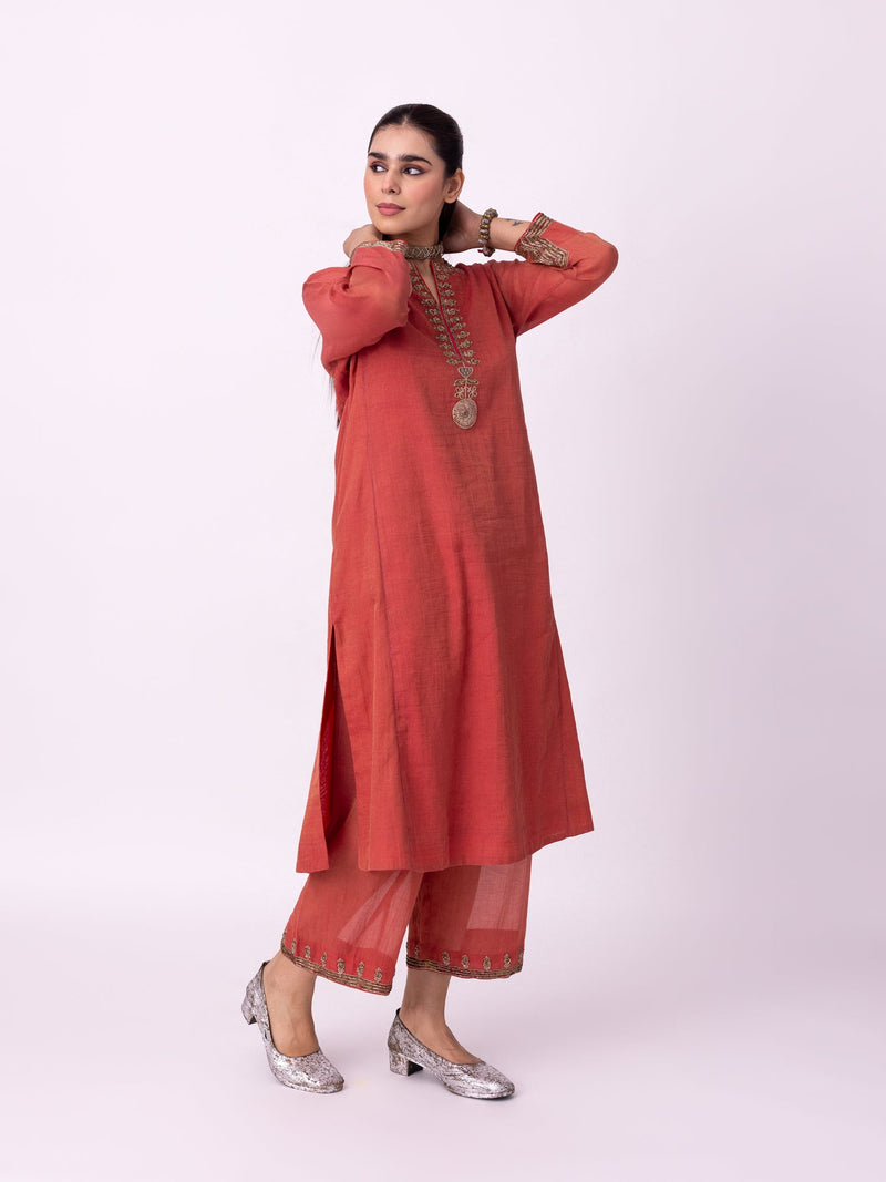 Kaasni Kurta tissue kurta/kurta set by Shades of India in red for women in Singapore