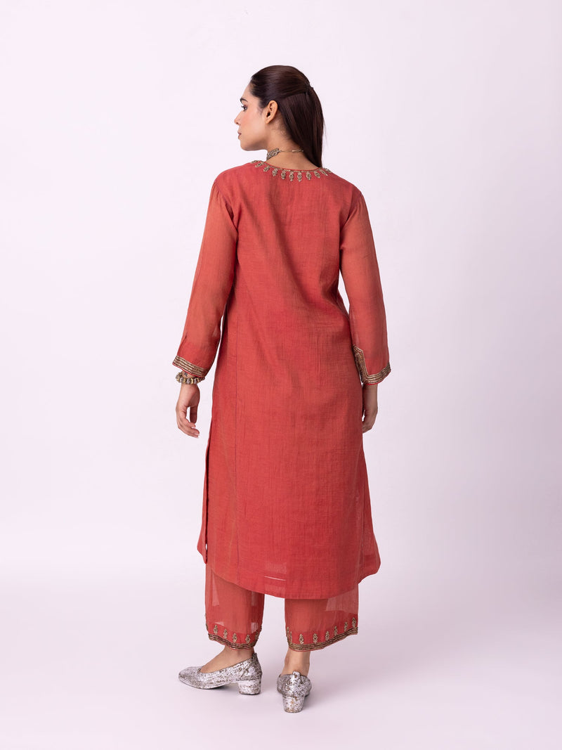 Kaasni Kurta tissue kurta/kurta set by Shades of India in red for women in Singapore