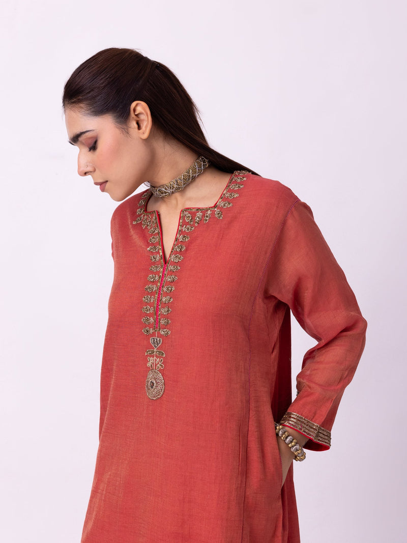 Kaasni Kurta tissue kurta/kurta set by Shades of India in red for women in Singapore