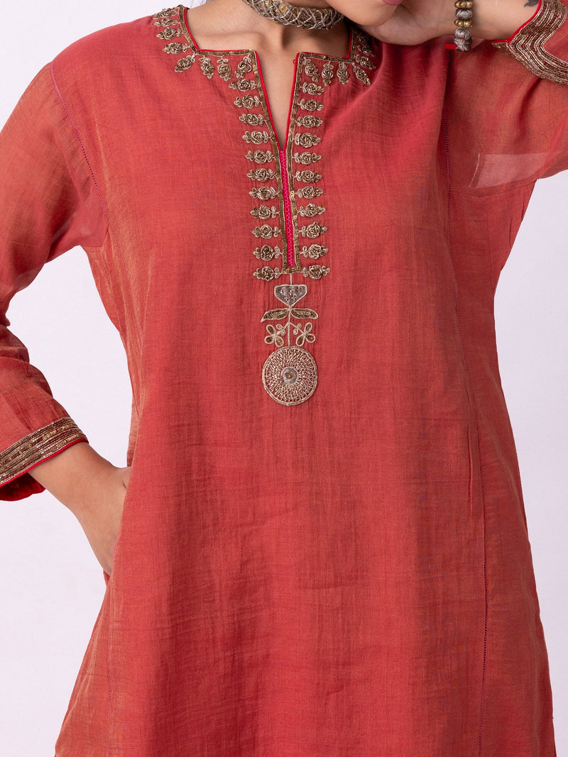 Kaasni Kurta tissue kurta/kurta set by Shades of India in red for women in Singapore