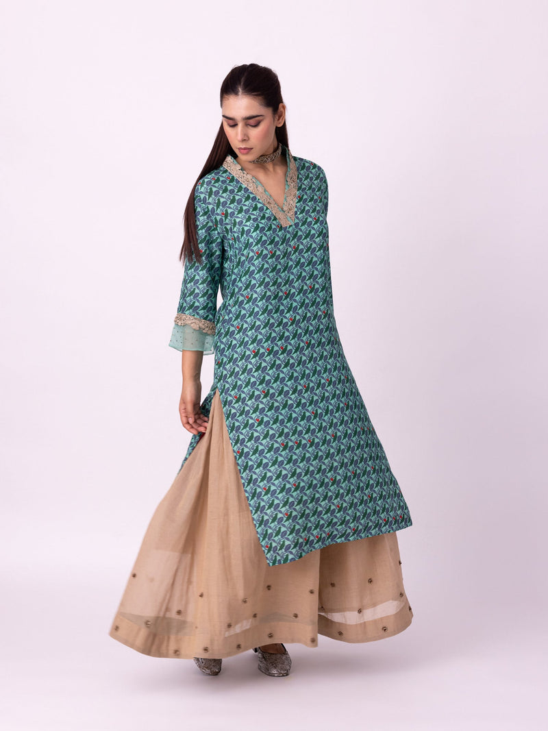 Karunya Kurta silk kurta/kurta set by Shades of India in turqouise/red for women in Singapore