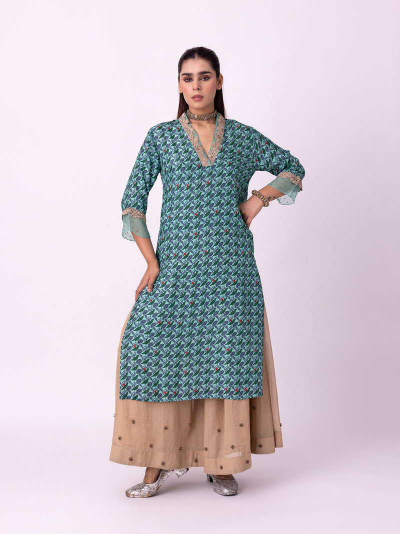 Karunya Kurta silk kurta/kurta set by Shades of India in turqouise/red for women in Singapore