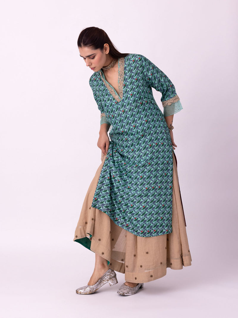 Karunya Kurta silk kurta/kurta set by Shades of India in turqouise/red for women in Singapore