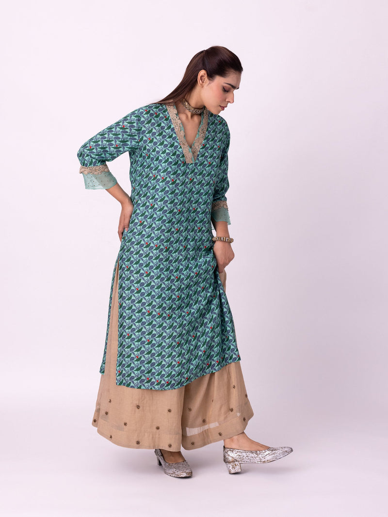 Karunya Kurta silk kurta/kurta set by Shades of India in turqouise/red for women in Singapore