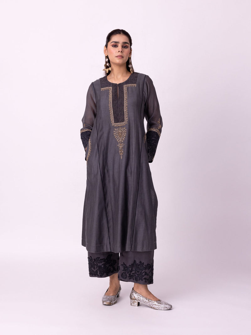 Nefert Kurta chanderi kurta/kurta set by Shades of India in charcoal for women in Singapore