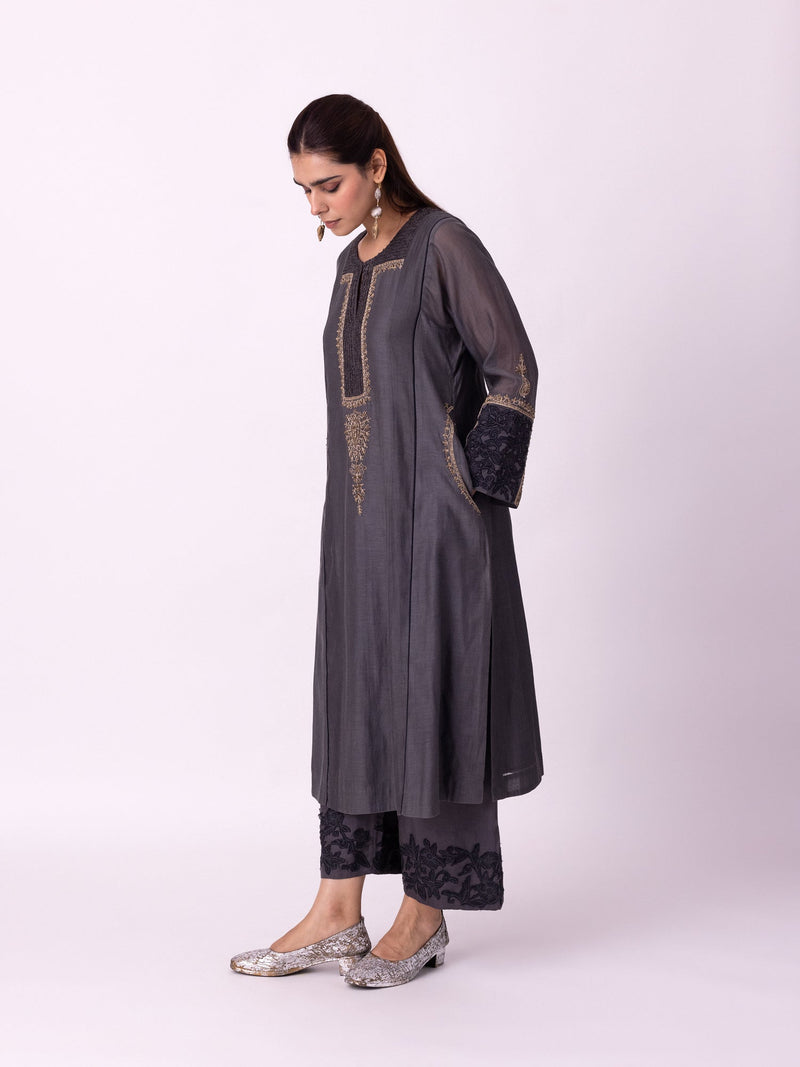 Nefert Kurta chanderi kurta/kurta set by Shades of India in charcoal for women in Singapore