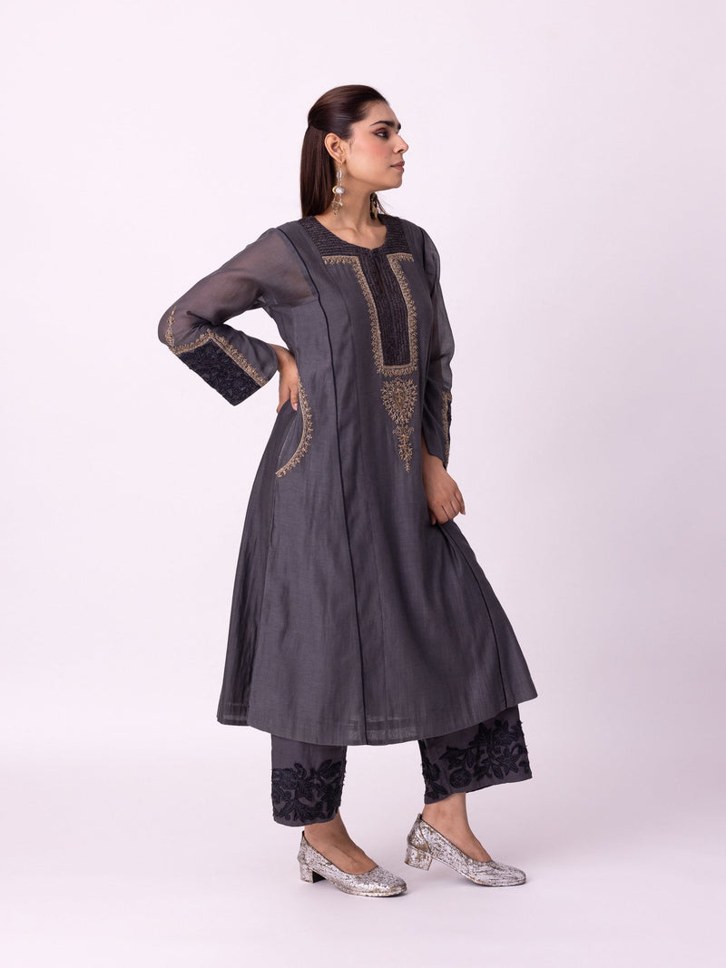 Nefert Kurta chanderi kurta/kurta set by Shades of India in charcoal for women in Singapore