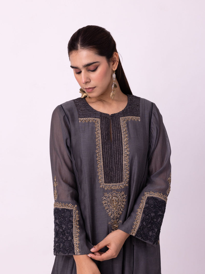 Nefert Kurta chanderi kurta/kurta set by Shades of India in charcoal for women in Singapore