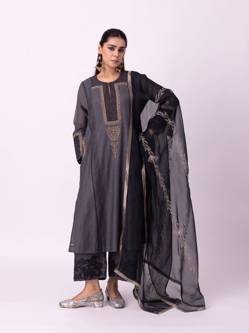 Nefert Kurta chanderi kurta/kurta set by Shades of India in charcoal for women in Singapore