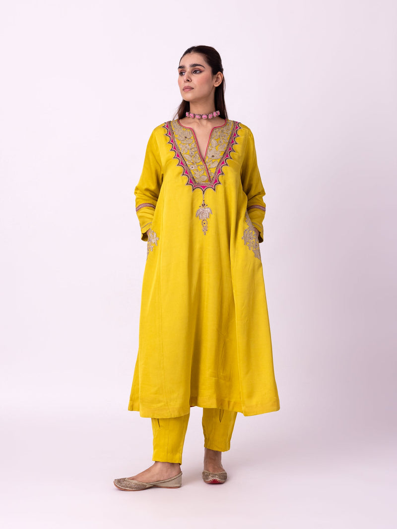 Peshwaz Kurta linen blend kurta/kurta set by Shades of India in yellow for women in Singapore