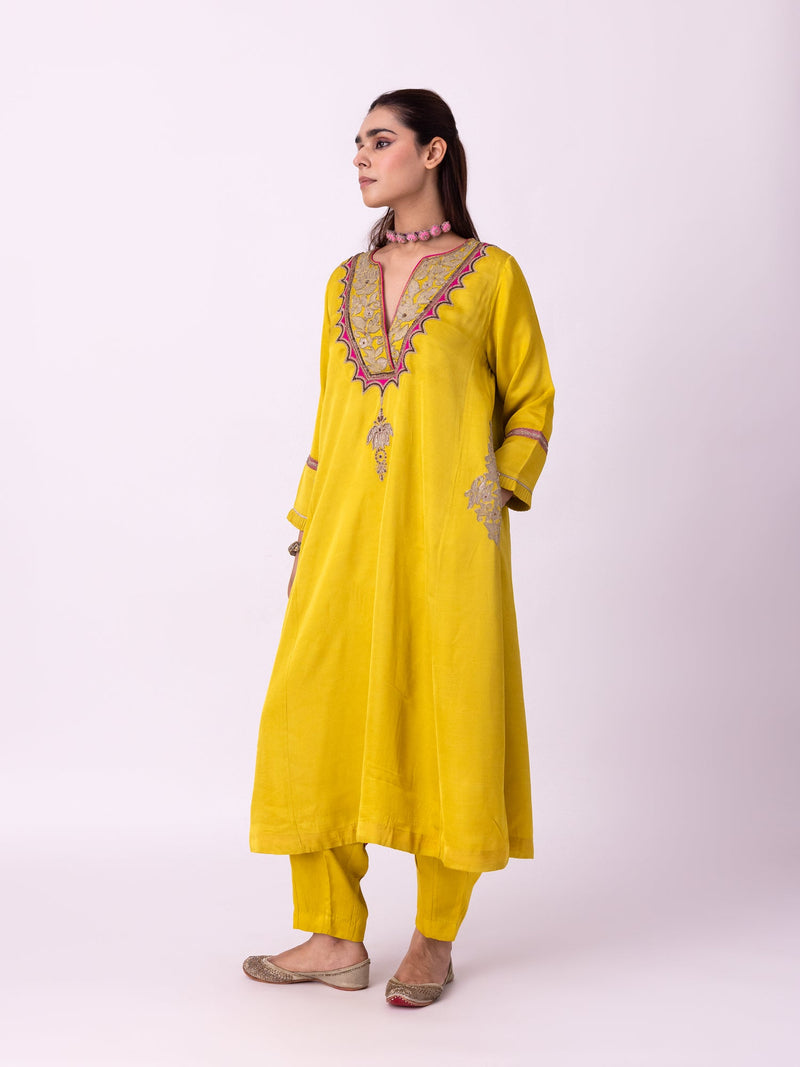 Peshwaz Kurta linen blend kurta/kurta set by Shades of India in yellow for women in Singapore