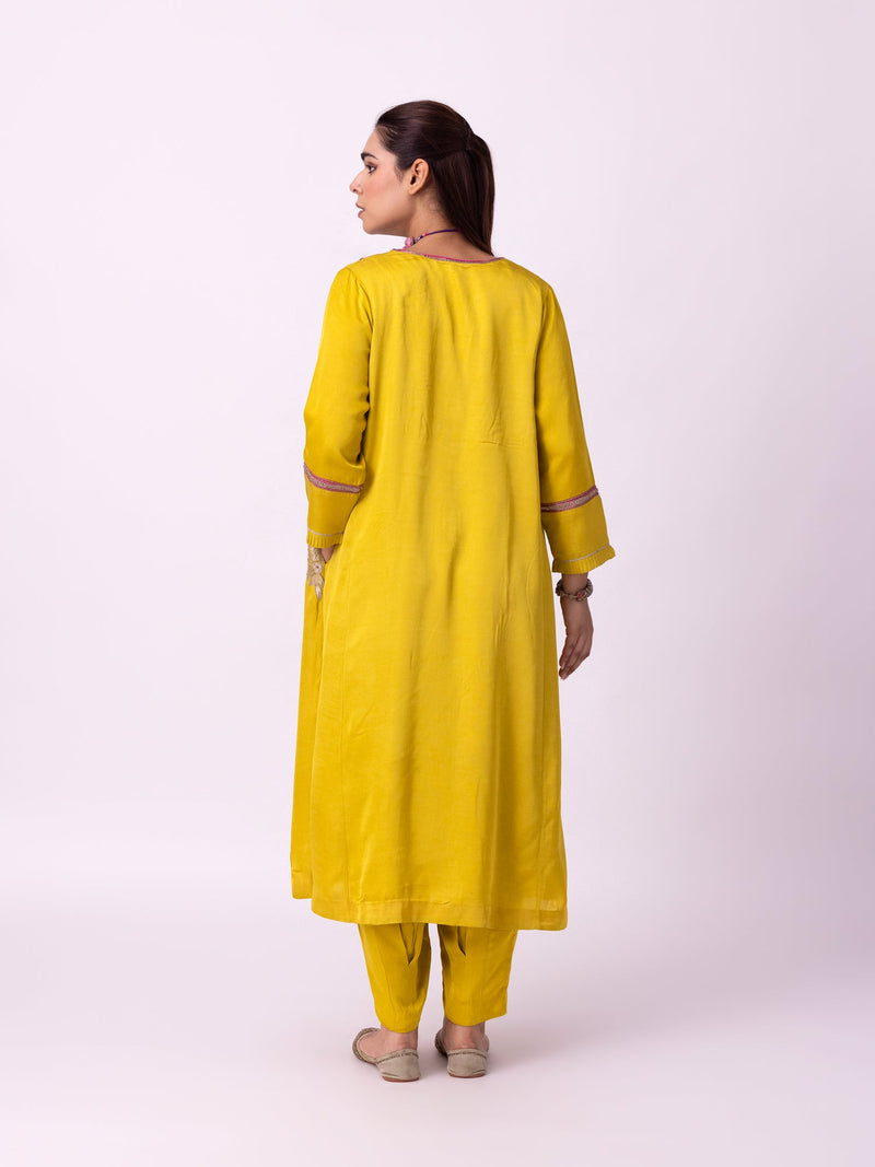 Peshwaz Kurta linen blend kurta/kurta set by Shades of India in yellow for women in Singapore