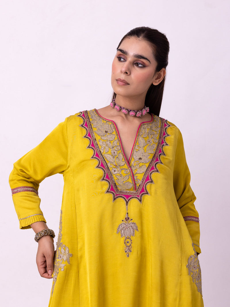 Peshwaz Kurta linen blend kurta/kurta set by Shades of India in yellow for women in Singapore