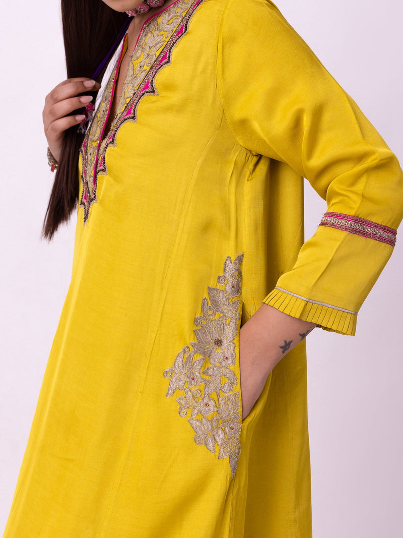 Peshwaz Kurta linen blend kurta/kurta set by Shades of India in yellow for women in Singapore