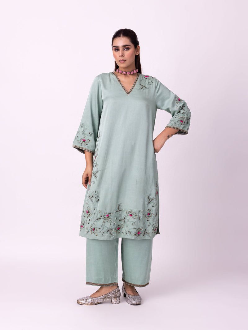 Qasr Kurta linen blend kurta/kurta set by Shades of India in blue for women in Singapore