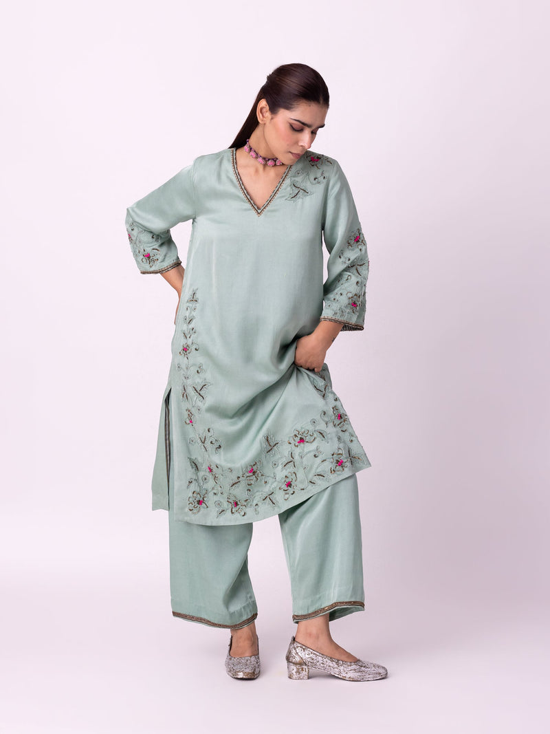 Qasr Kurta linen blend kurta/kurta set by Shades of India in blue for women in Singapore