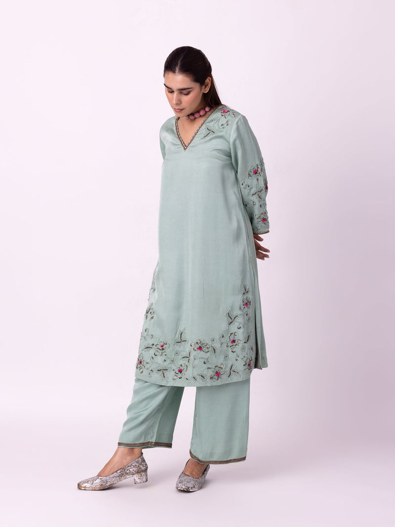 Qasr Kurta linen blend kurta/kurta set by Shades of India in blue for women in Singapore