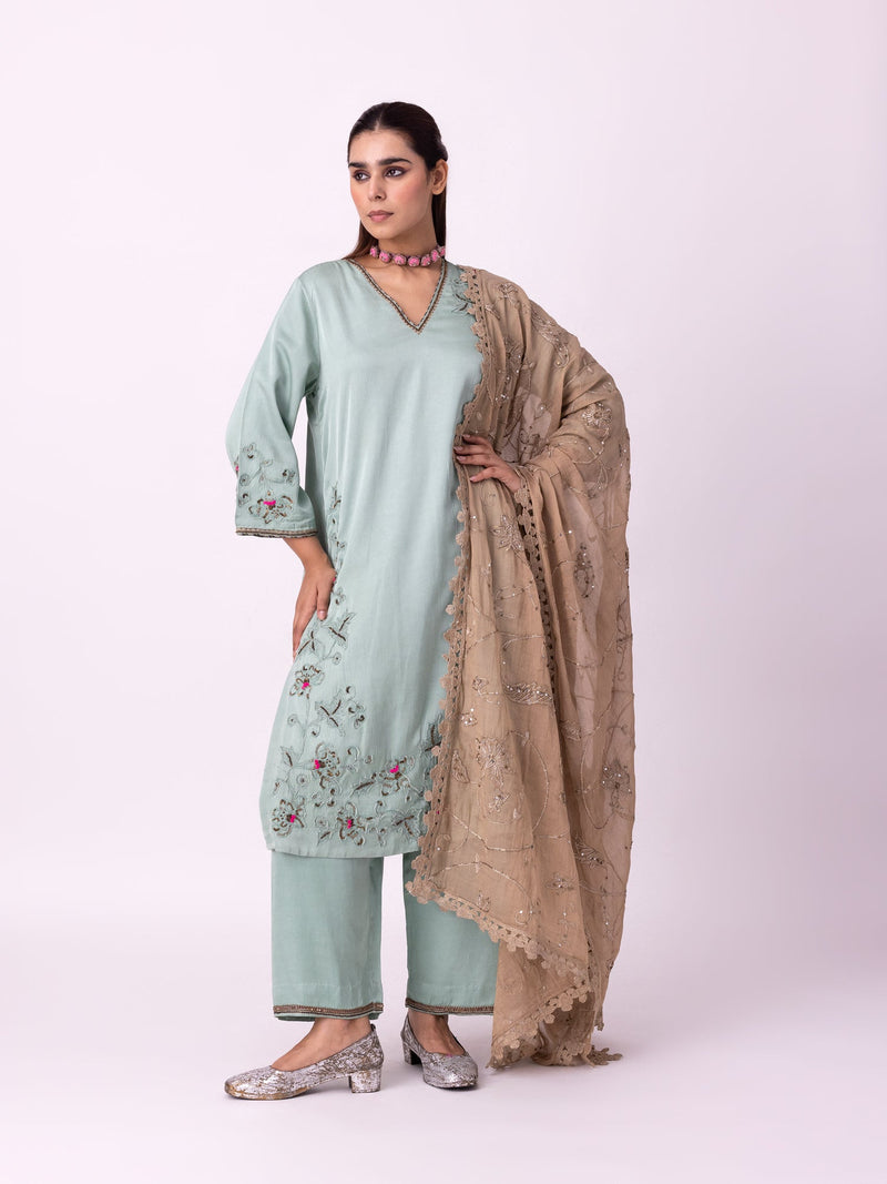 Qasr Kurta linen blend kurta/kurta set by Shades of India in blue for women in Singapore