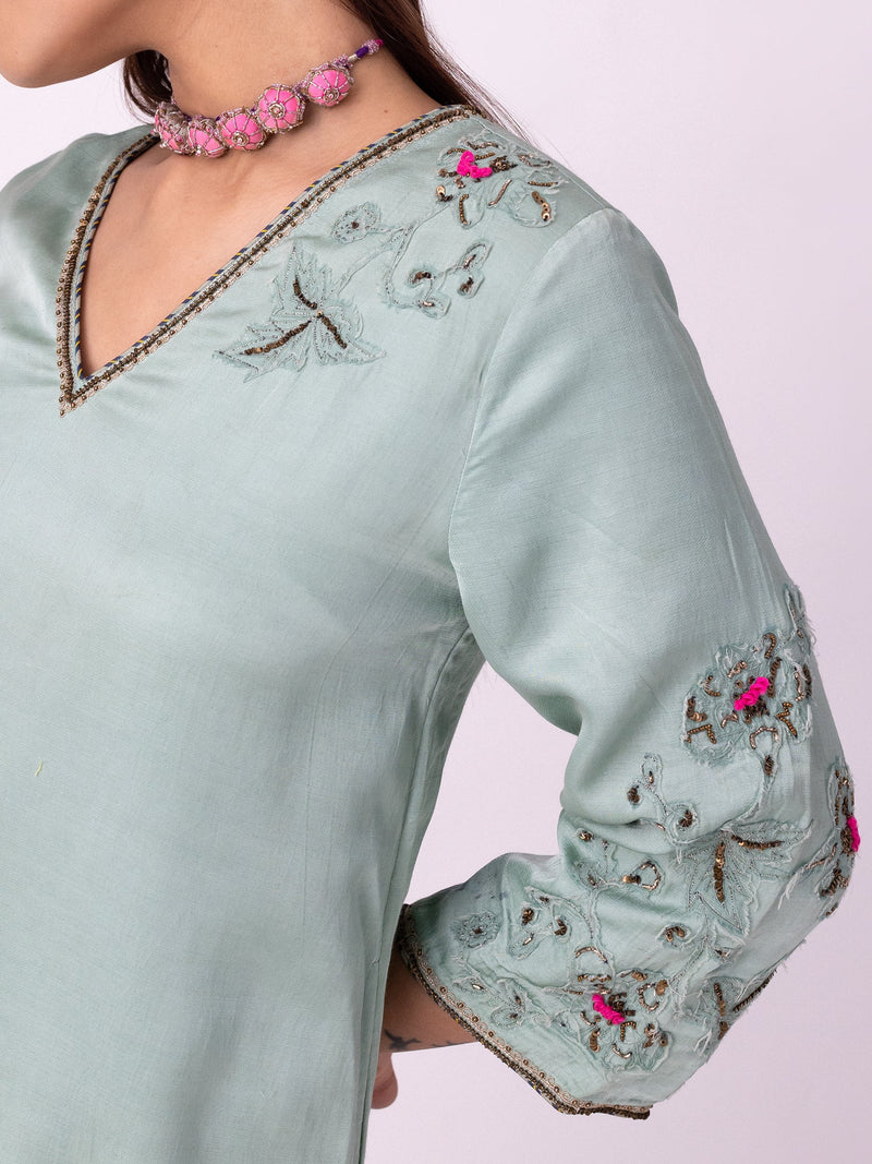 Qasr Kurta linen blend kurta/kurta set by Shades of India in blue for women in Singapore