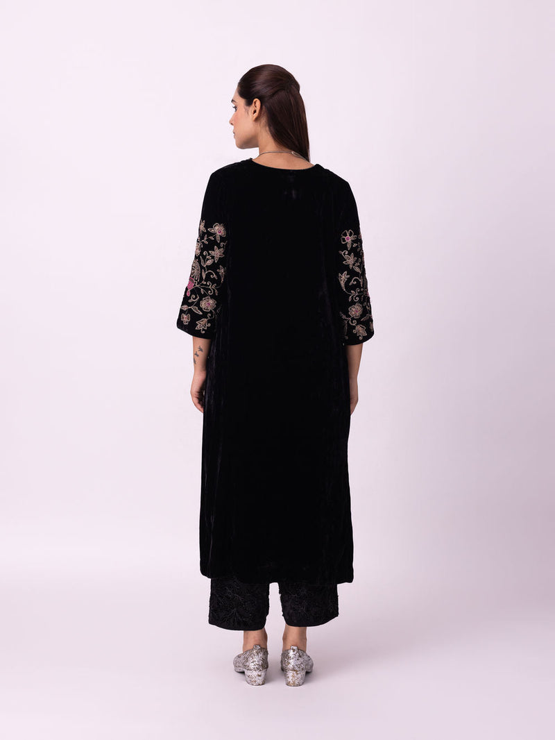 Vireh Kurta silk velvet kurta/kurta set by Shades of India in black for women in Singapore