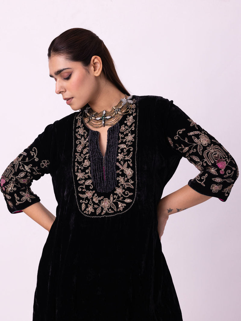 Vireh Kurta silk velvet kurta/kurta set by Shades of India in black for women in Singapore