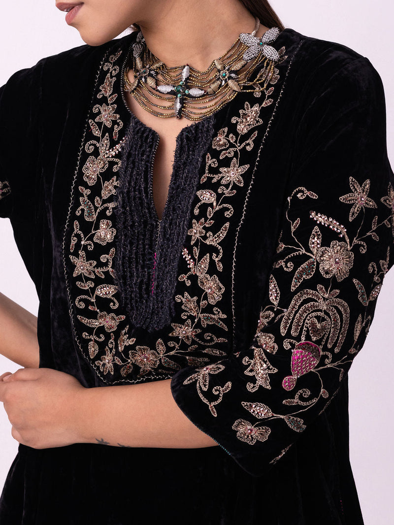 Vireh Kurta silk velvet kurta/kurta set by Shades of India in black for women in Singapore